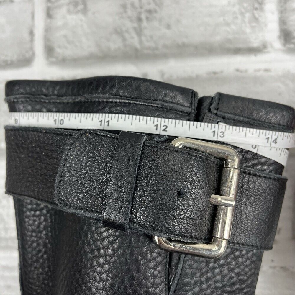 Bianco Easy Women 's 38 /7.5 US Black Leather Buckle Moto Mid Calf Chunky Boots - Picture 9 of 16